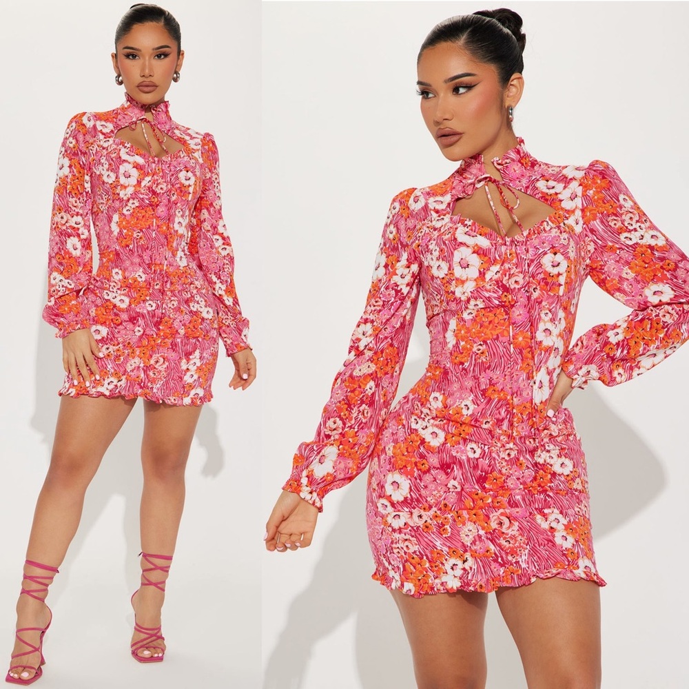 Fashion Nova NWT Elisa Mini Dress Floral Fuchsia/combo Size XL - Picture 1 of 7